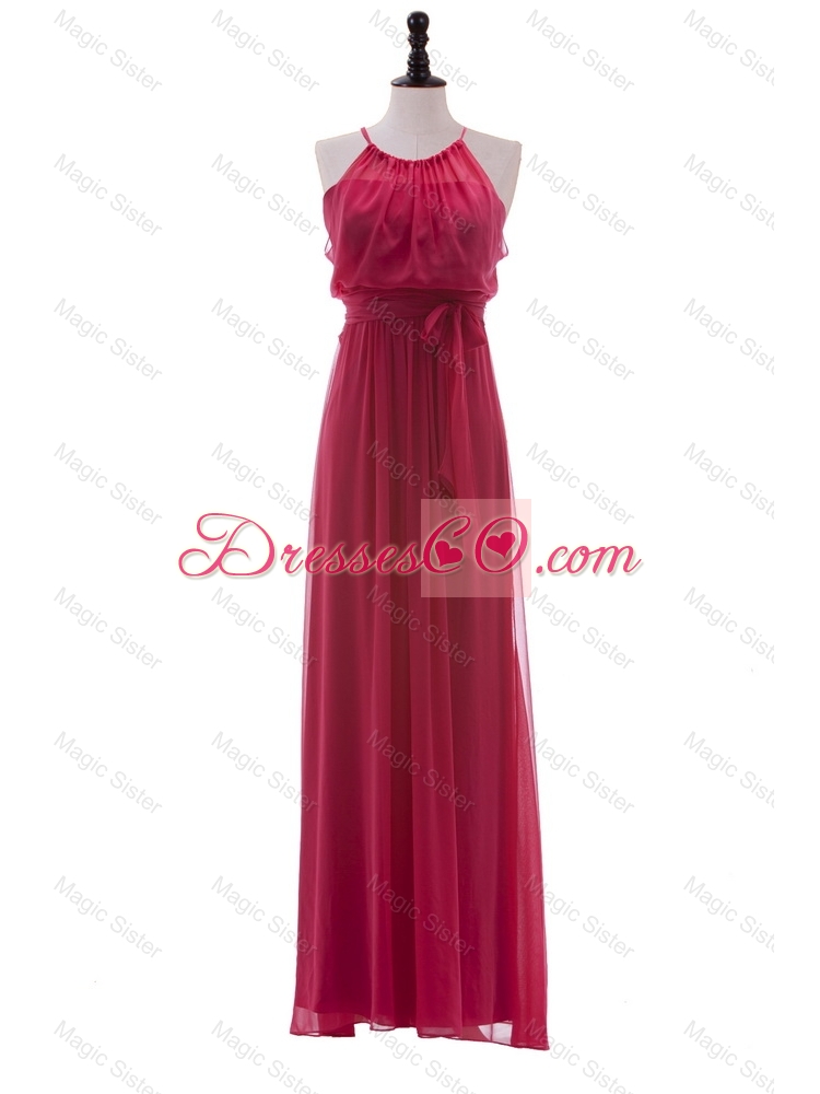 Simple Scoop Long Ruching Prom Dress in Red