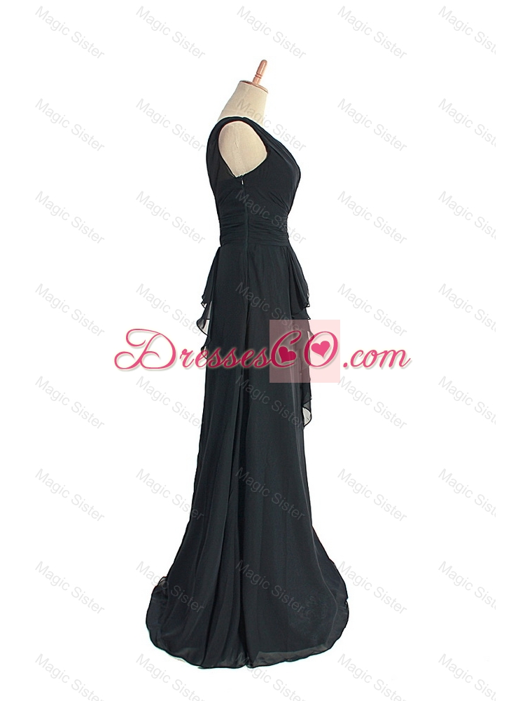 Custom Made Ruching Black Prom Dress with Sweep Train