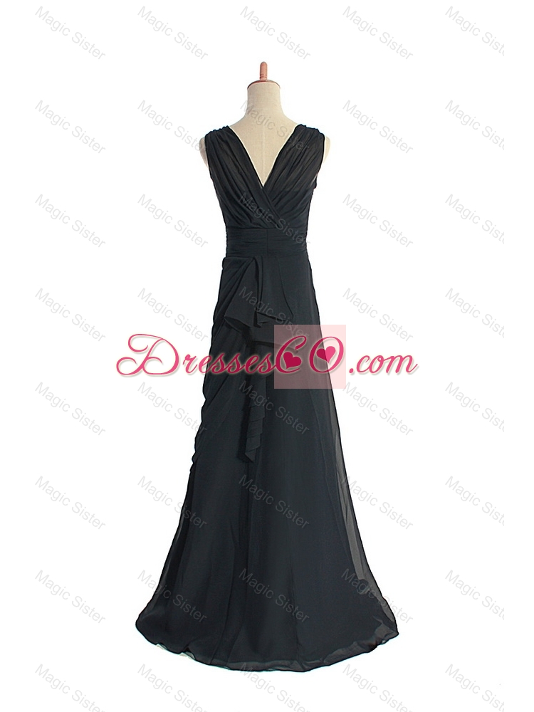 Custom Made Ruching Black Prom Dress with Sweep Train