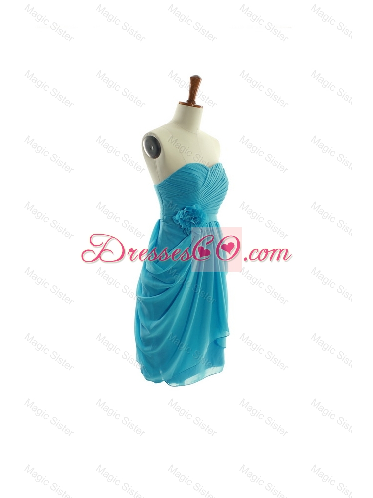 Exclusive Hand Made Flowers Short Prom Dress in Aqua Blue Color