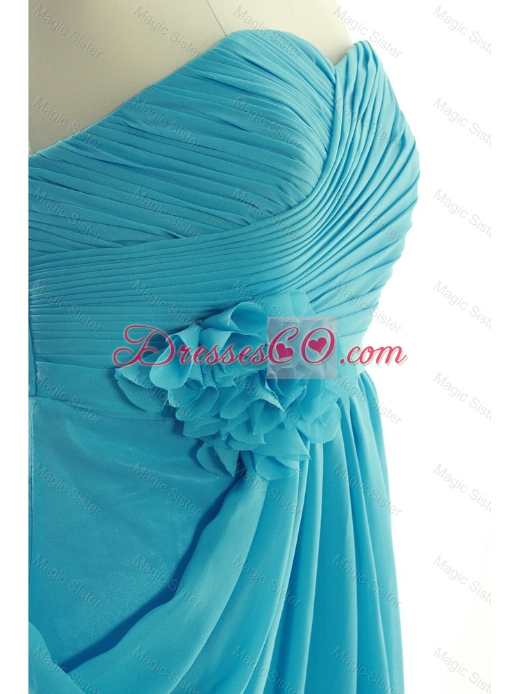 Exclusive Hand Made Flowers Short Prom Dress in Aqua Blue Color