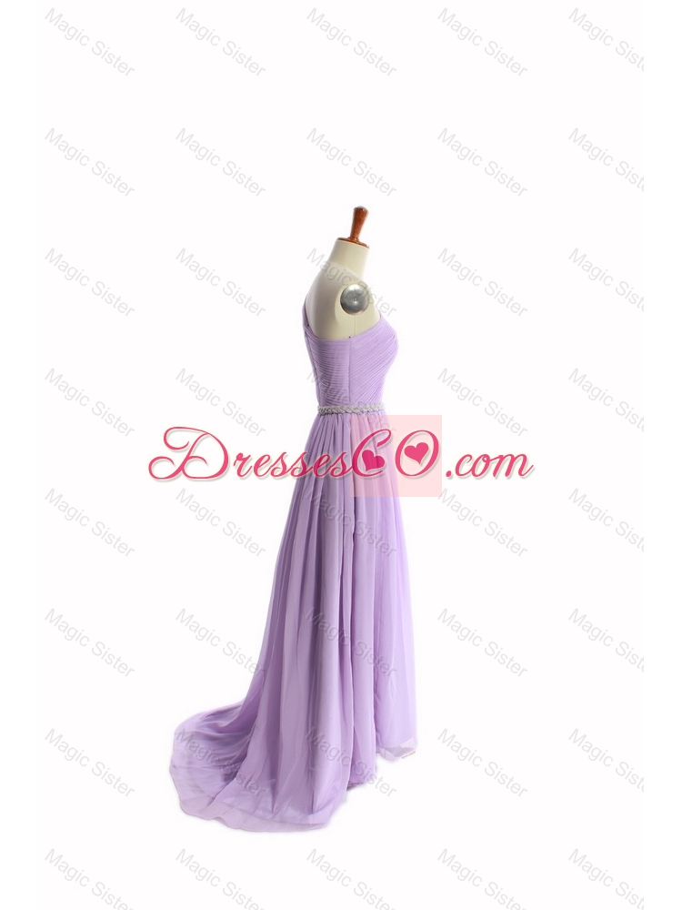 Perfect Hand Made Flower and Belt Lilac Prom Dress with Brush Train