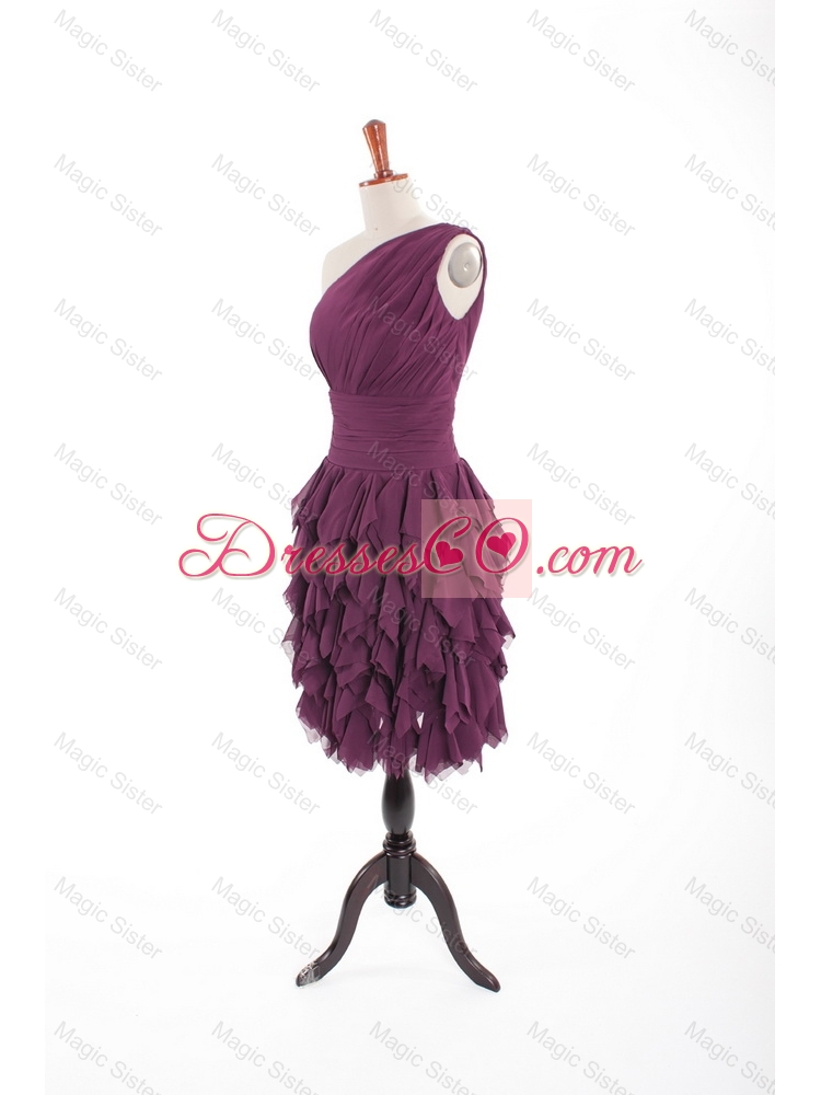 Inexpensive Burgundy Short Prom Dress with Belt and Ruching