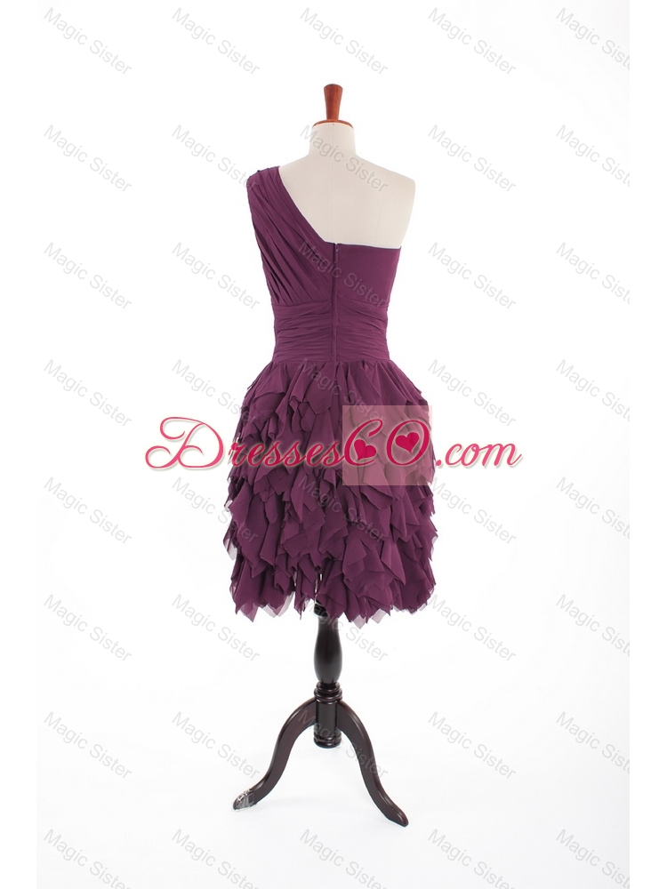 Inexpensive Burgundy Short Prom Dress with Belt and Ruching