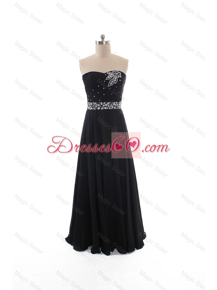 Simple Empire Strapless Beaded Prom Dress in Black