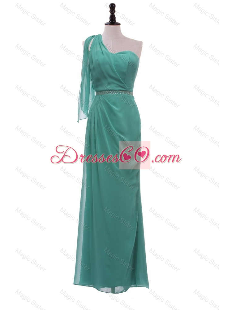Exclusive Turquoise One Shoulder Long Prom Dress with Beading