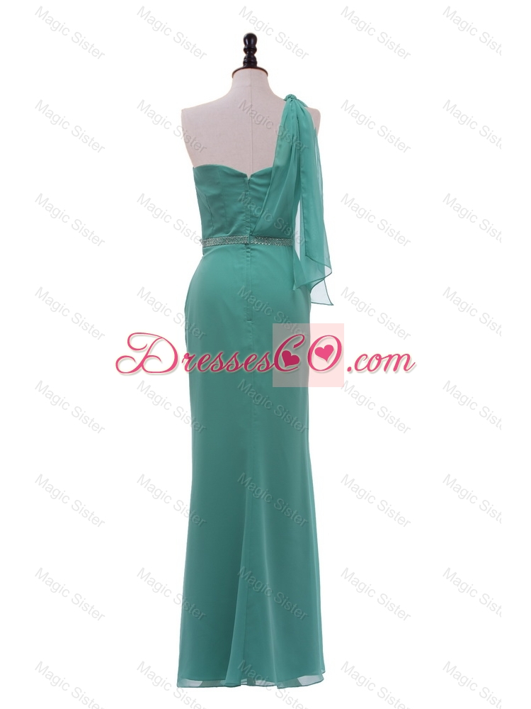 Exclusive Turquoise One Shoulder Long Prom Dress with Beading