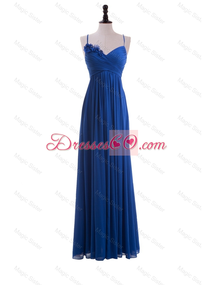 Custom Made Empire Spaghetti Straps Ruching Prom Dress with Hand Made Flowers