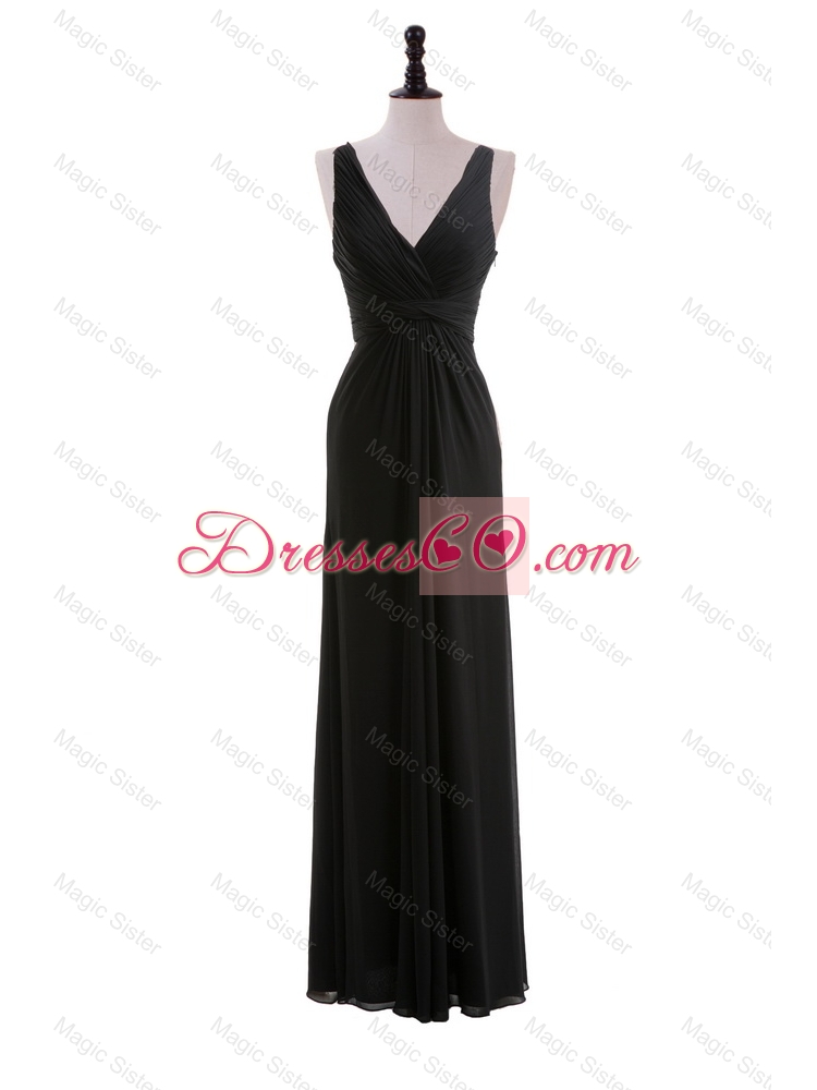 Discount Empire V Neck Ruching Black Prom Dress Holiday