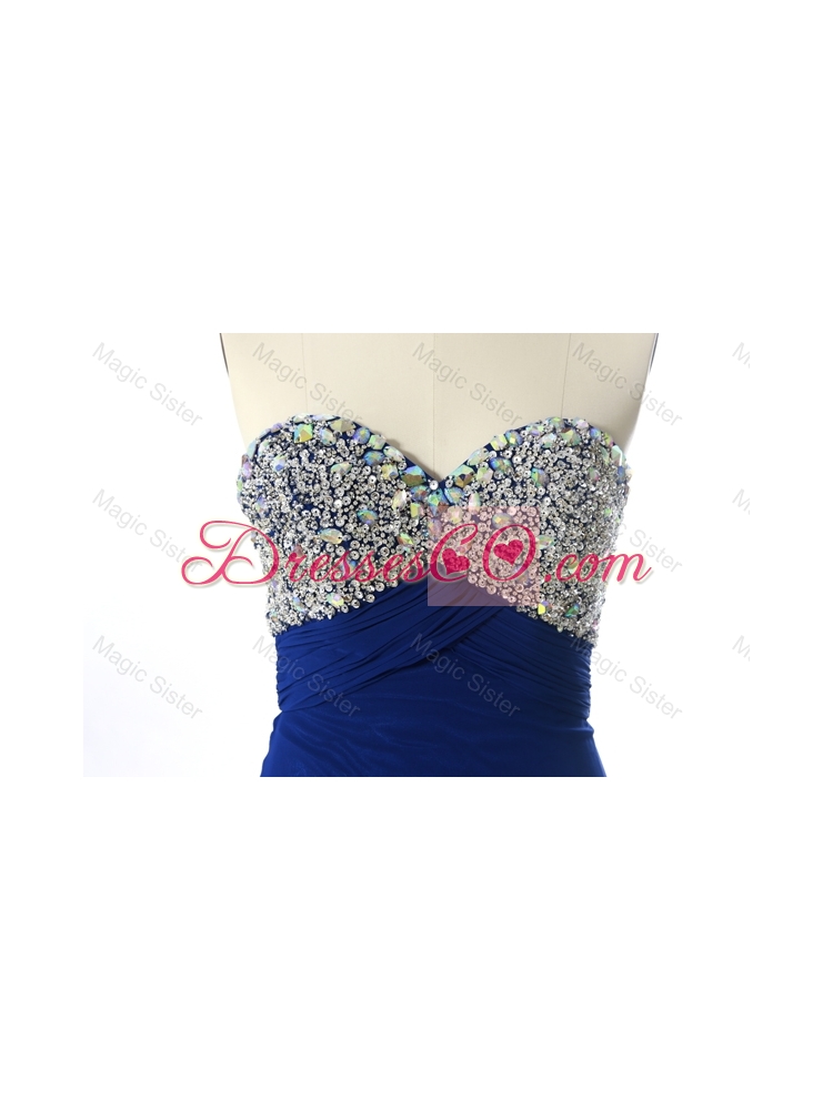 Perfect Beading Sweep Train Prom Dress in Royal Blue