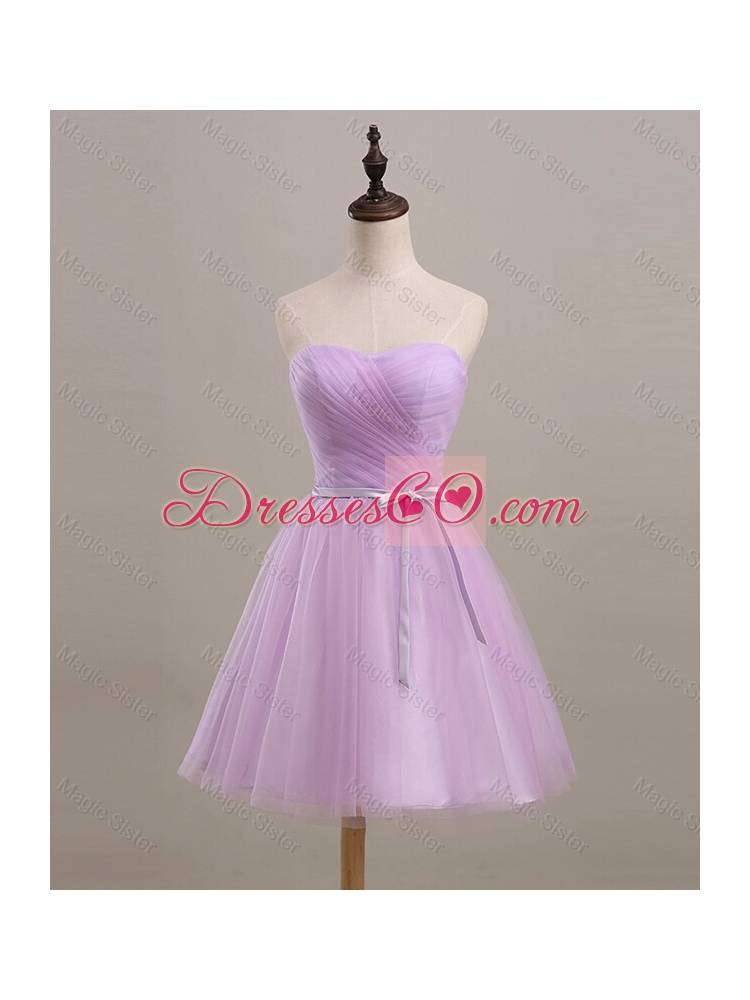 Pretty Ruching and Belt Short Prom Dress in Lilac for