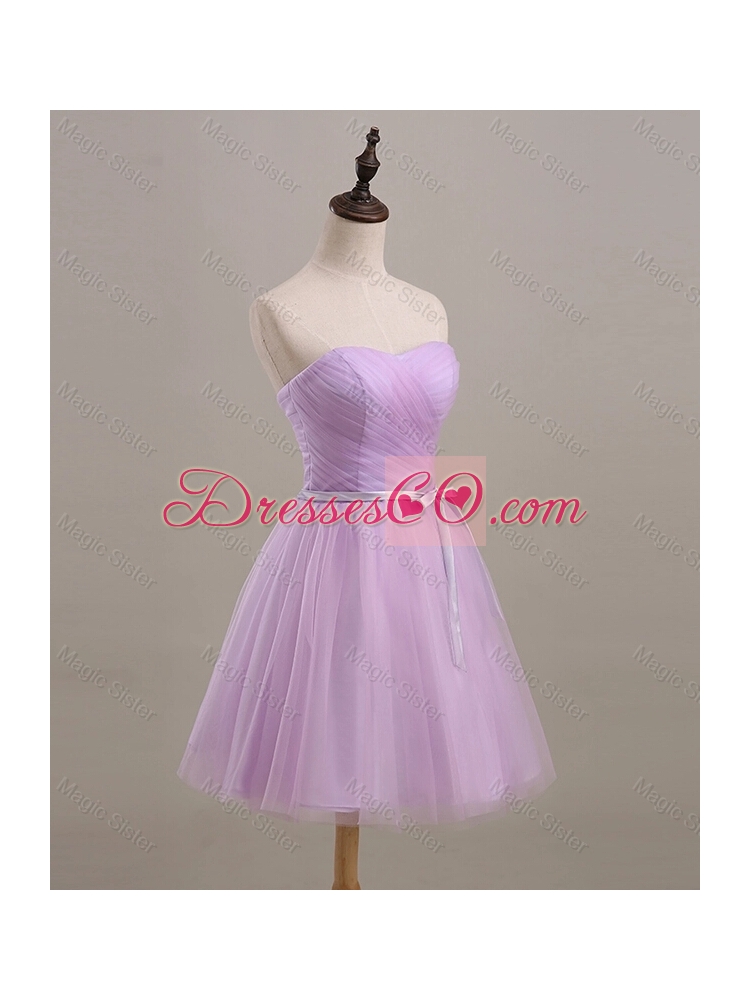 Pretty Ruching and Belt Short Prom Dress in Lilac for