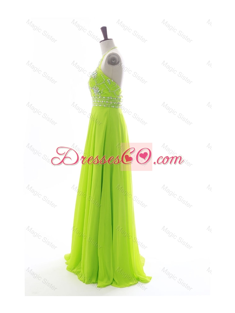 Brand New Halter Top Spring Green Long Prom Dress with Beading