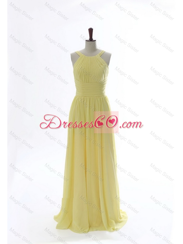 Elegant Scoop Chiffon Yellow Prom Dress with Sweep Brain