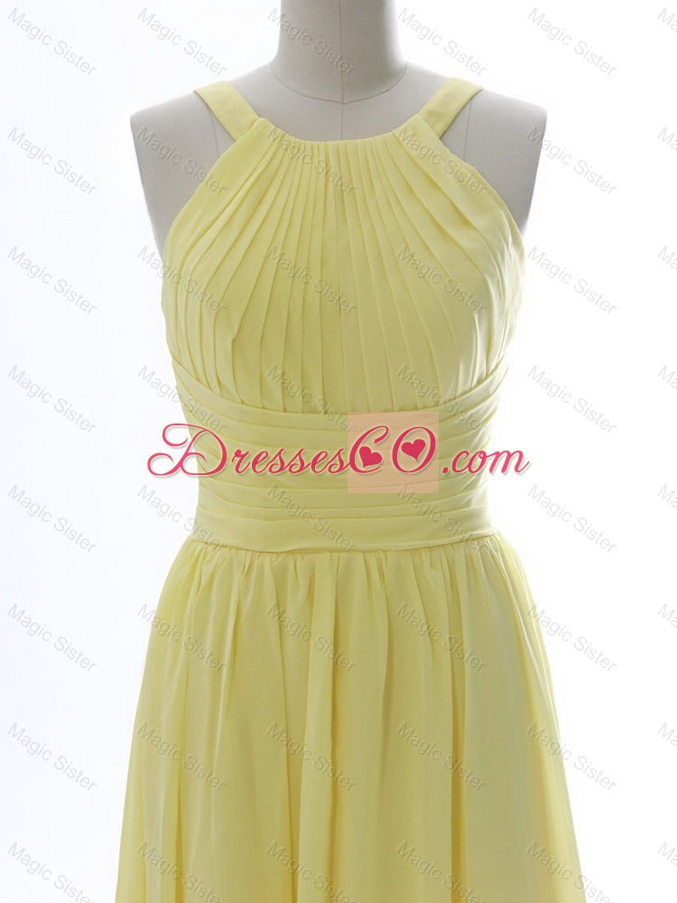 Elegant Scoop Chiffon Yellow Prom Dress with Sweep Brain