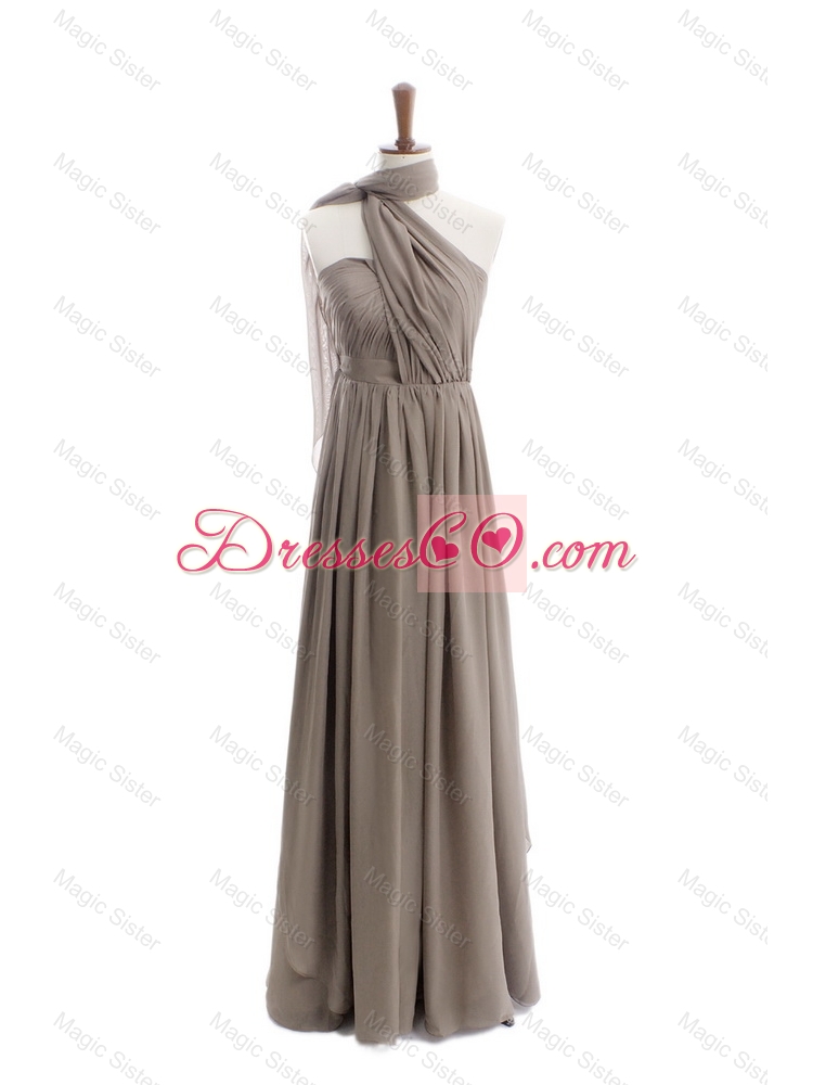 Cheap Empire Grey Long Prom Dress with Ruching