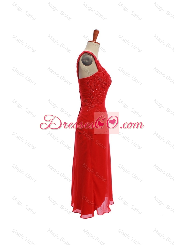 Exquisite Short Ruching and Appliques Prom Dress in Red