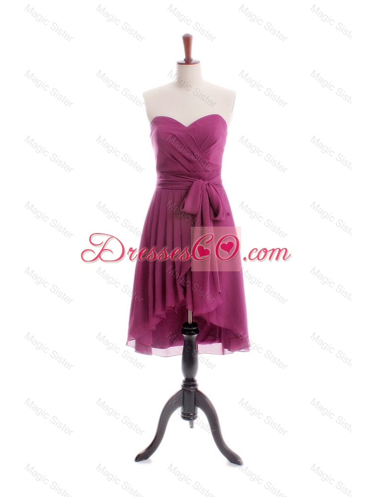 Gorgeous A Line High Low Burgundy Prom Dress with Sashes