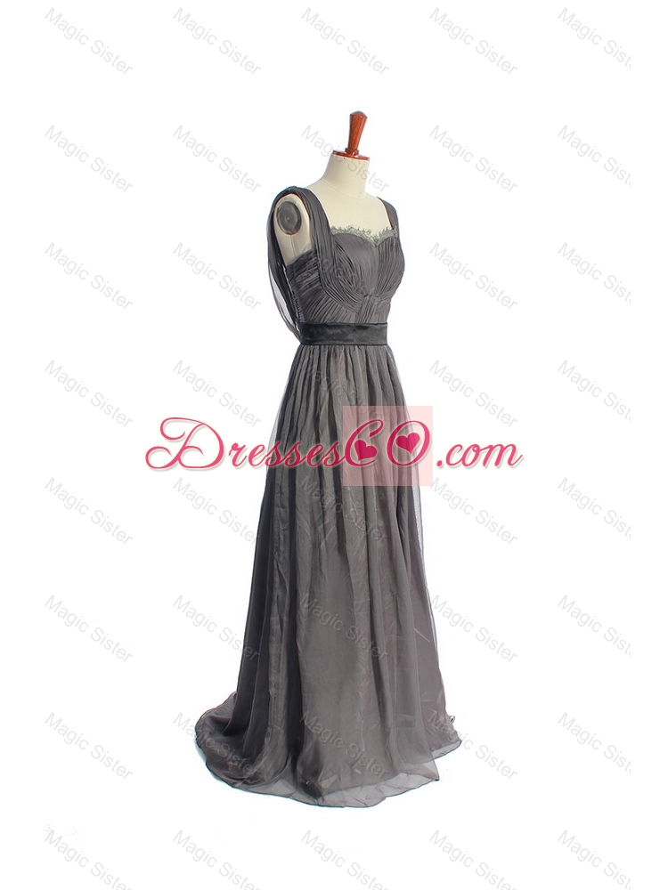 New Style Belt and Lace Grey Long Prom Dress in Organza