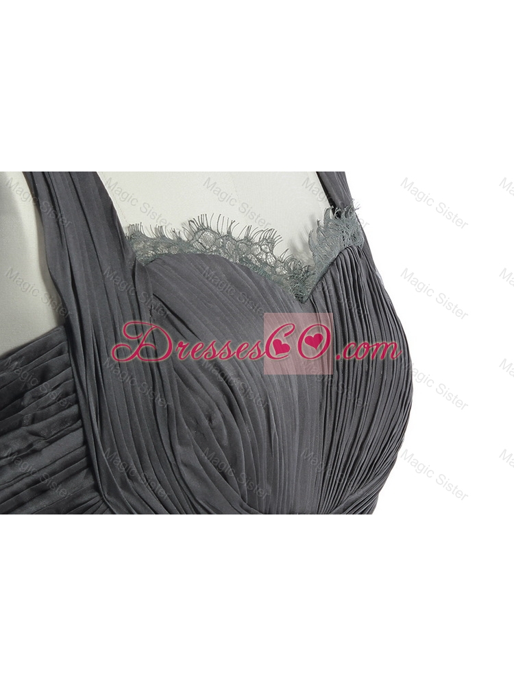 New Style Belt and Lace Grey Long Prom Dress in Organza