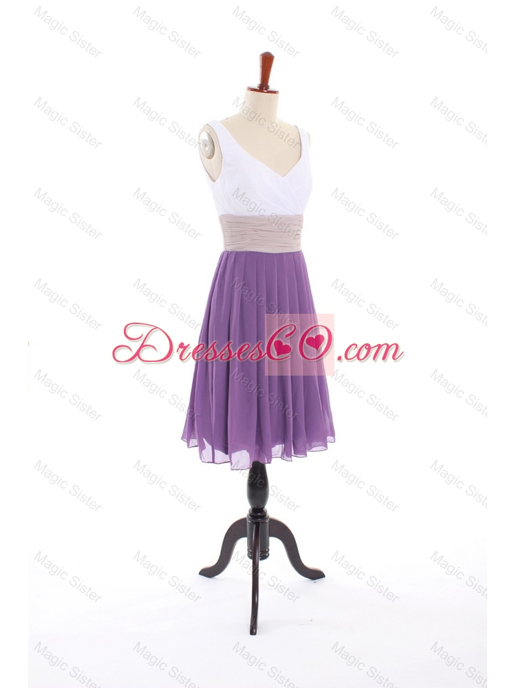 Popular Empire V Neck Prom Dress with Ruching in Purple