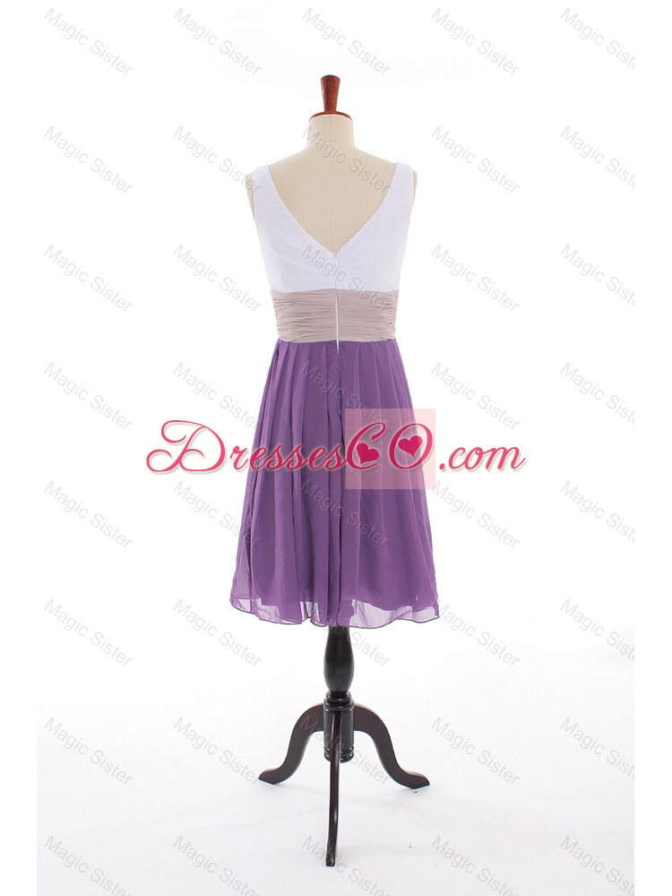 Popular Empire V Neck Prom Dress with Ruching in Purple