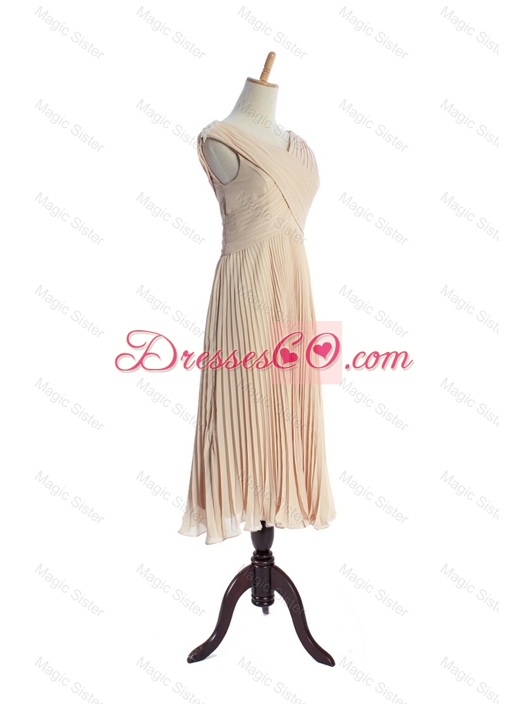 The Super Hot V Neck Pleats Prom Dress in Champagne for