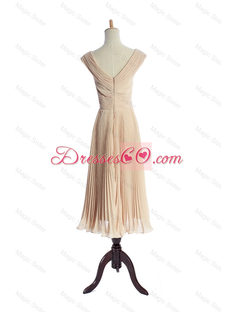 The Super Hot V Neck Pleats Prom Dress in Champagne for