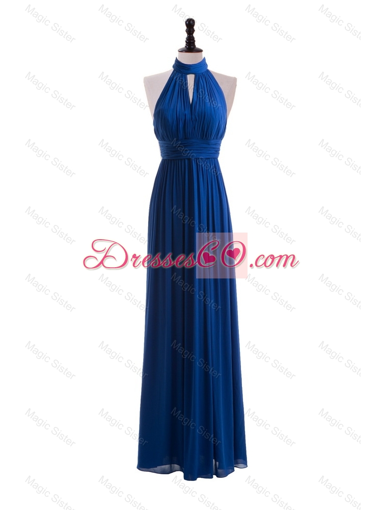 Empire Halter Top Prom Dress with Belt in Blue