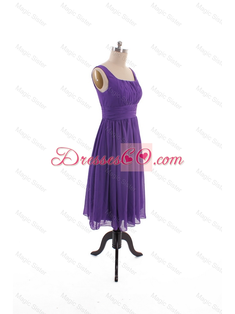 Fall Perfect Square Short Prom Dress with Belt in Purple