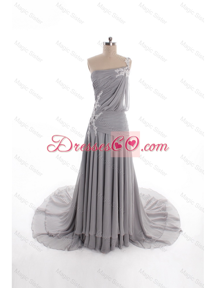 Simple Column One Shoulder Prom Dress with Appliques