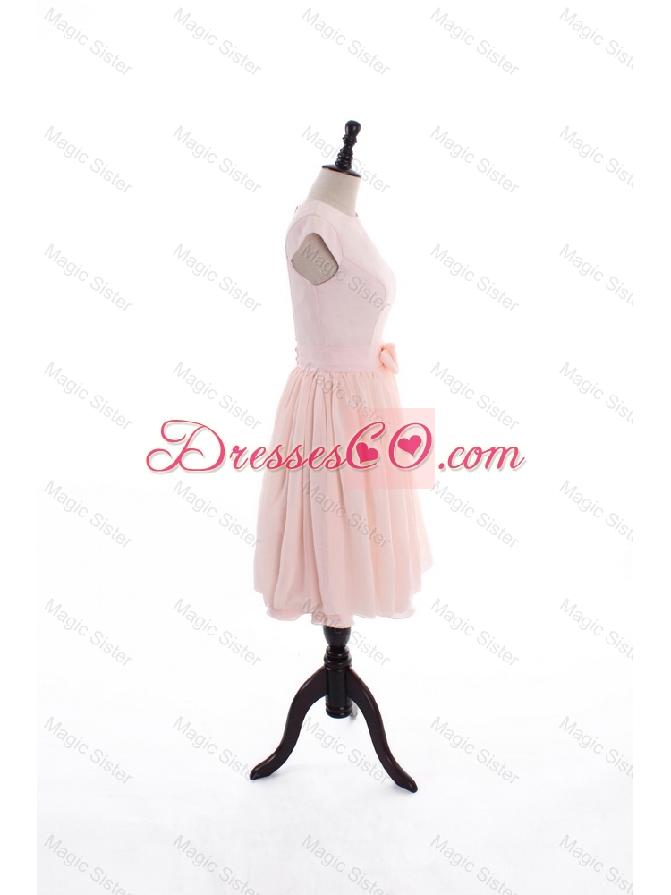 Spring A Line Scoop Prom Dress with Bowknot in Baby Pink