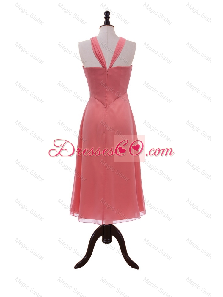 Affordable Halter Top Coral Red Short Prom Dress with Ruching