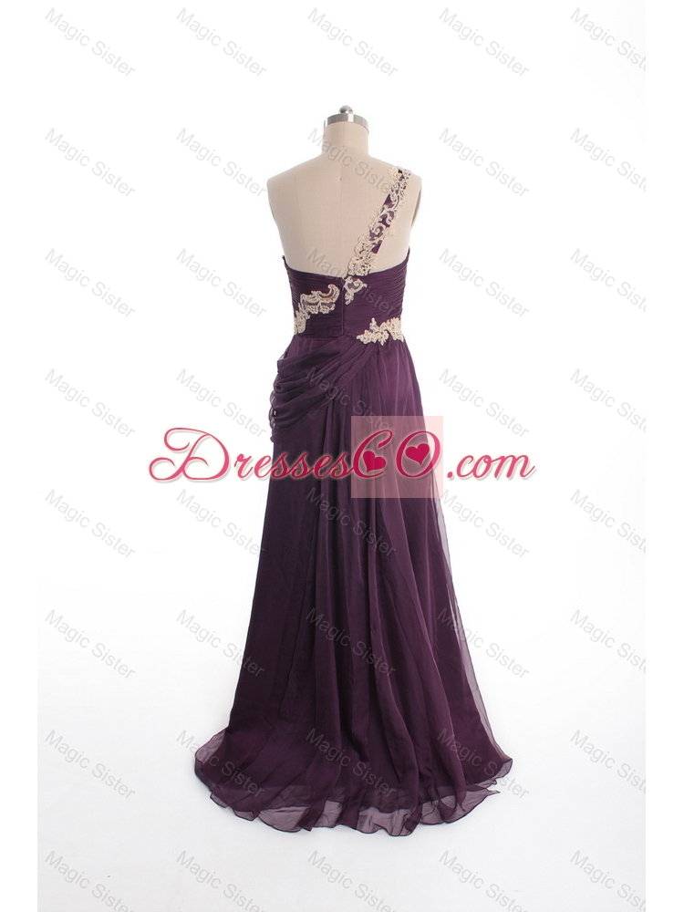 Brand New Appliques Sweep Train Purple Prom Dress with One Shoulder