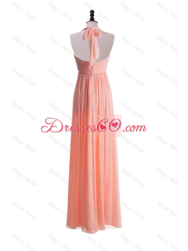 Exclusive Halter Top Long Prom Dress in Watermelon
