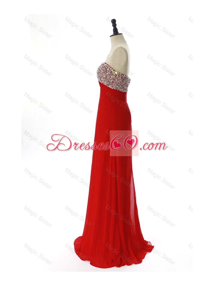 Exquisite Winter Beading Red Prom Dress with Sweep Train