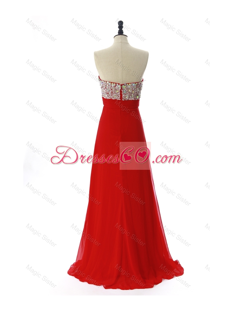 Exquisite Winter Beading Red Prom Dress with Sweep Train