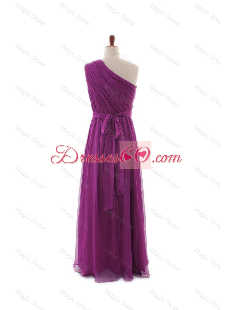 Luxurious One Shoulder Pleats and Belt Long Prom Dresses