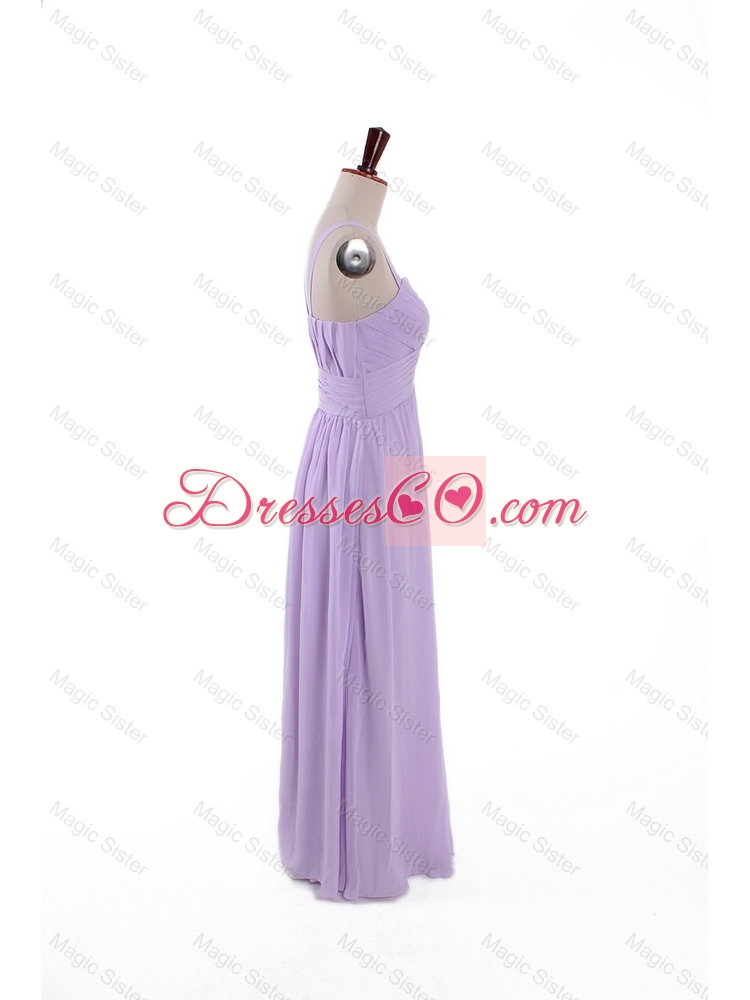 Most Popular Straps Lavender Long Prom Dress with Ruching