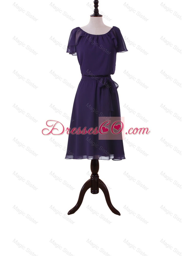 Simple Short Purple Prom Dress with Sashes and Ruffles