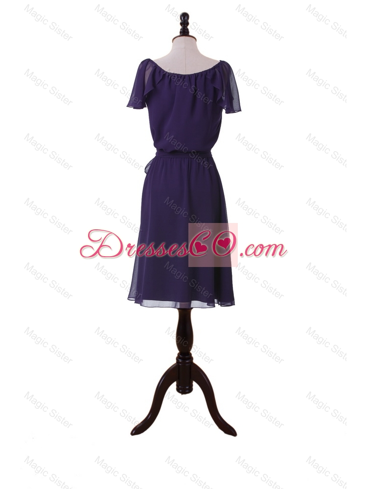 Simple Short Purple Prom Dress with Sashes and Ruffles