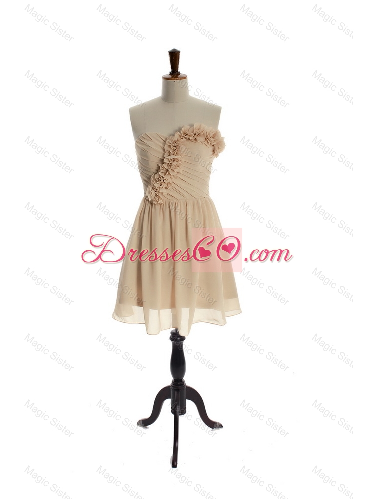 Exquisite Hand Made Flowers Short Champagne Prom Dress for Homecoming