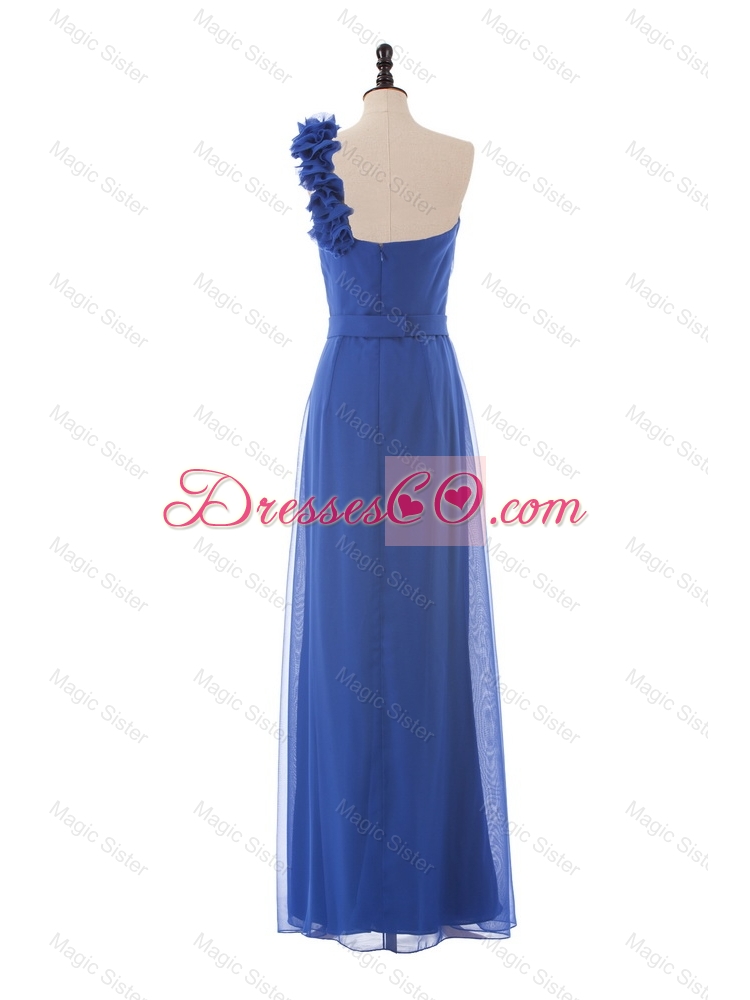 Most Popular Hand Made Flower One Shoulder Long Prom Dress in Blue