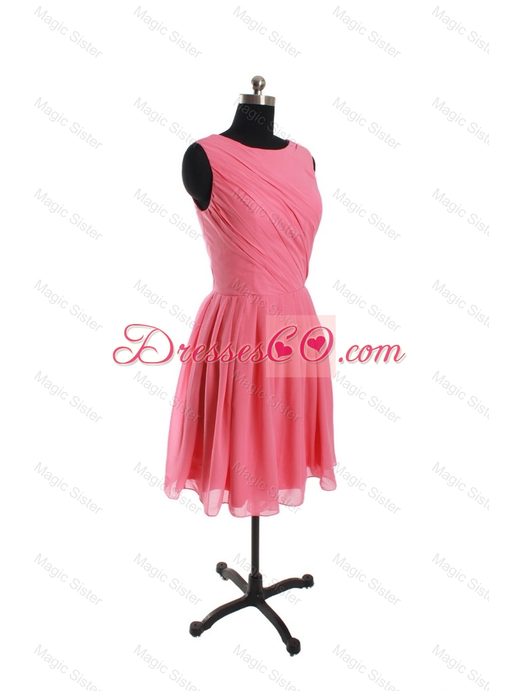 New Style Scoop Watermelon Short Prom Dress with Ruching