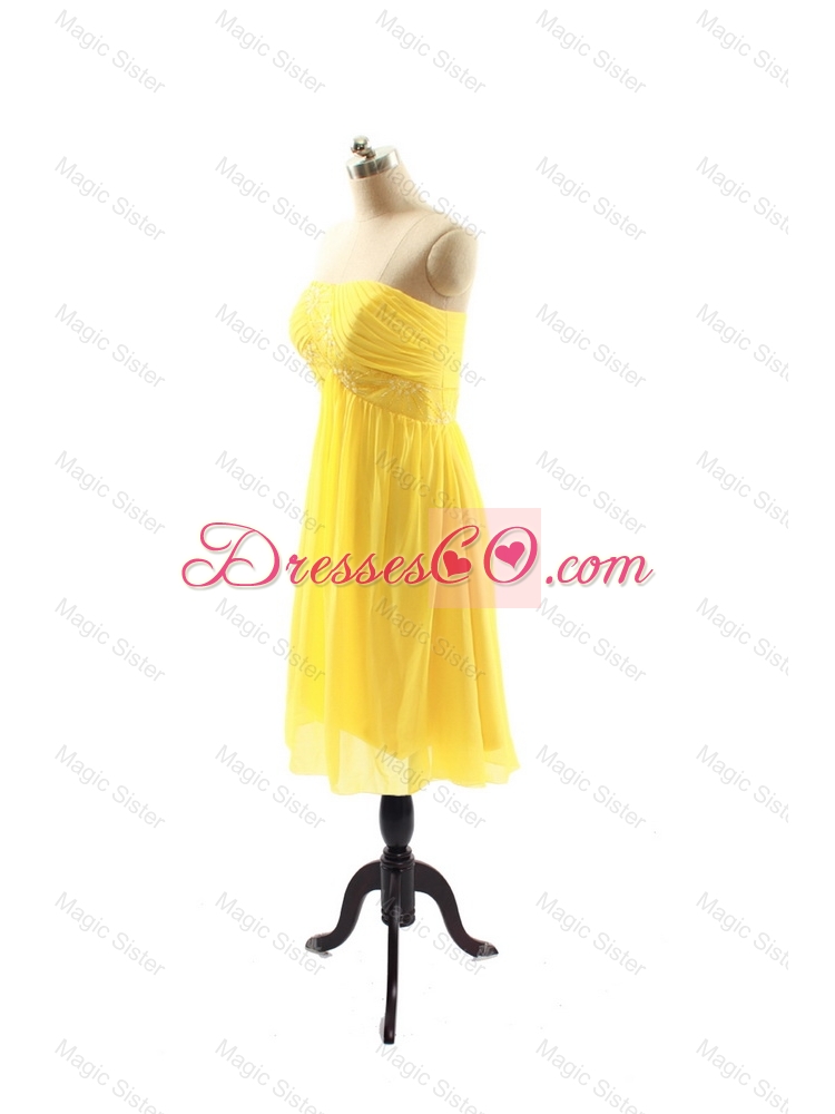 New Style Yellow Short Prom Dress with Ruching for