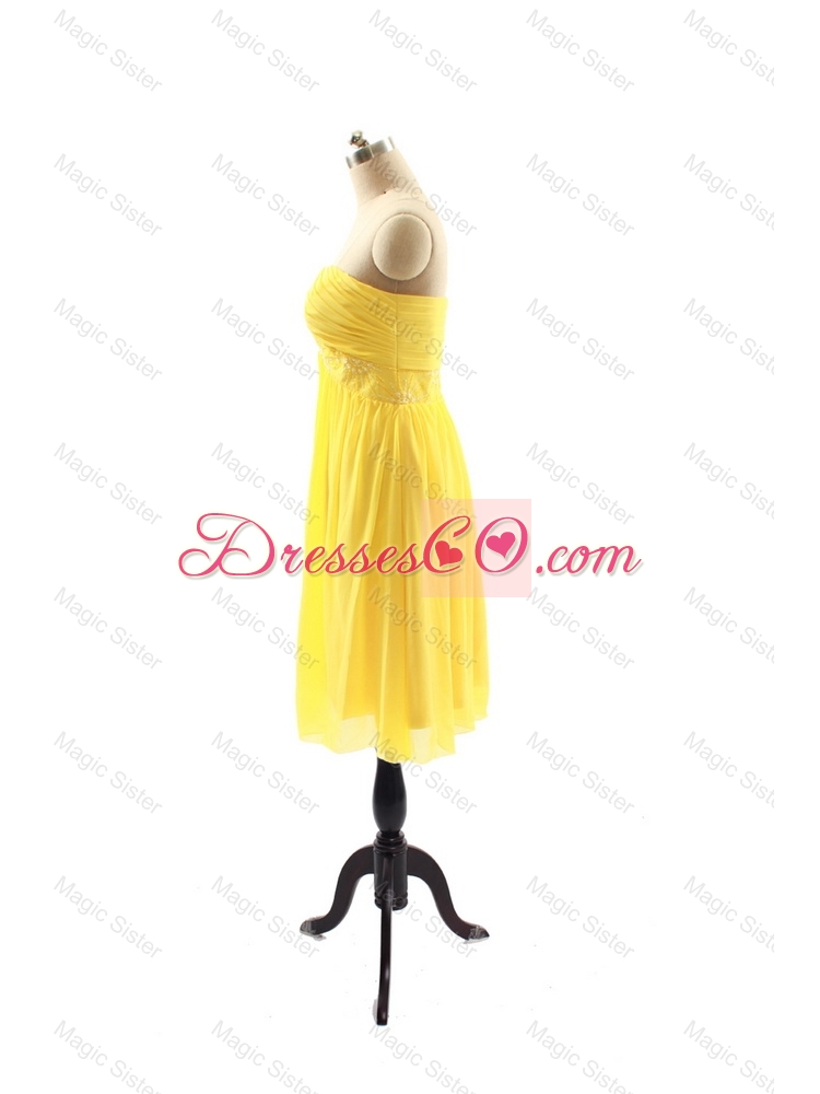 New Style Yellow Short Prom Dress with Ruching for