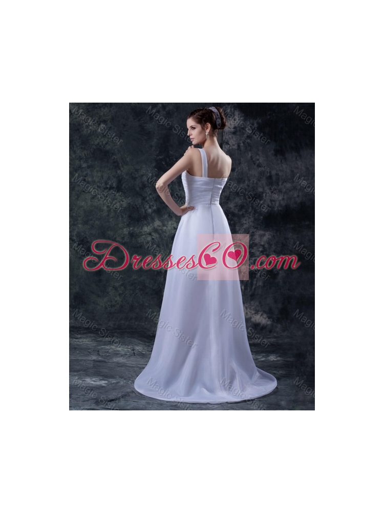 Affordable Column One Shoulder High low Wedding Dress with Appliques