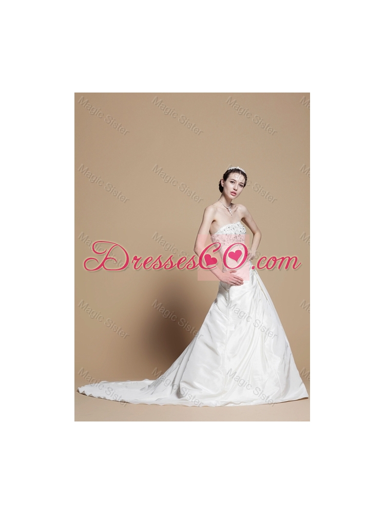 Classical A Line Strapless Wedding Gowns with Beading and Appliques