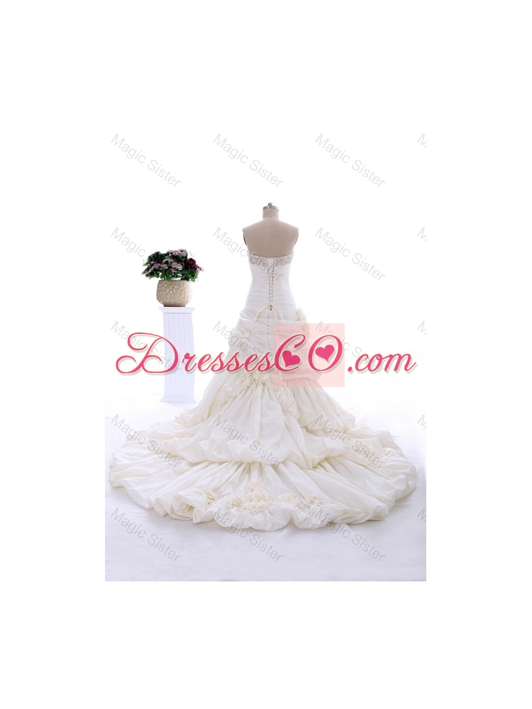 Classical Court Train Wedding Dress with Beading