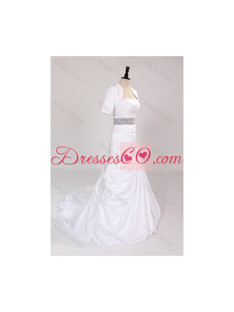 Exclusive Strapless Court Train Wedding Dress with Beading